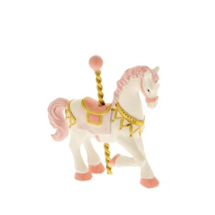 Bomboniera Cavallo Giostra Luna Park in resina da appoggio Rosa battesimo nascita h 5 cm  Art 04A022