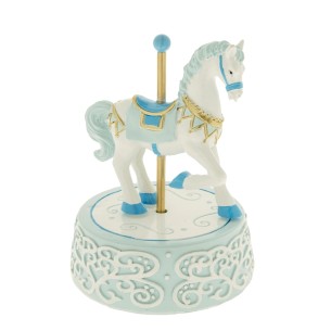 Bomboniera Cavallo Giostra Luna Park in resina Celeste CARILLON battesimo nascita D. 10 x h 14 cm Art 04A031
