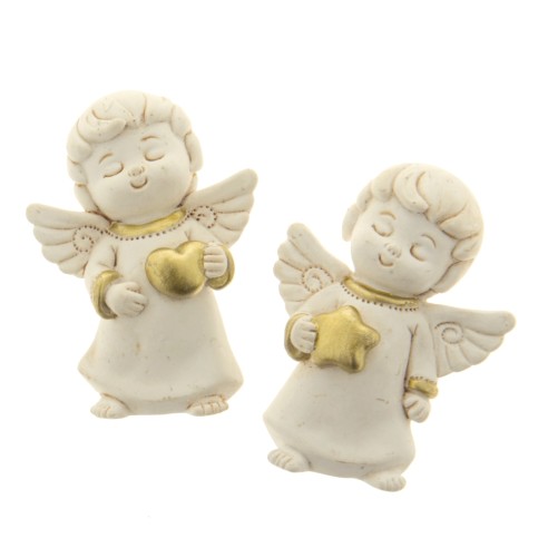 Bomboniera Angelo in resina Avorio e Oro Magnete battesimo Nascita h 6 cm set 12 pz Art 04A050
