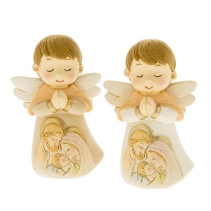 Bomboniera Angelo in resina con Simbolo Sacra Famiglia h 10 cm set 2 pz Art 04A047