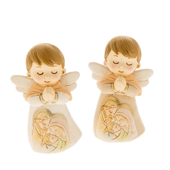 Bomboniera Angelo in resina con Simbolo Sacra Famiglia h 7 cm set 2 pz Art 04A044