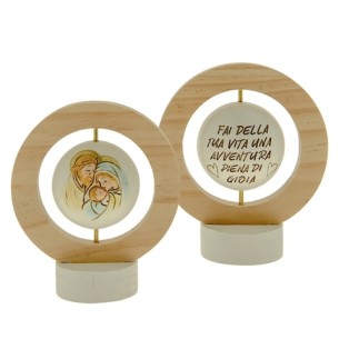 Bomboniera icona in resina e legno Girevole simbolo Sacra Famiglia h 12 cm art 04A248