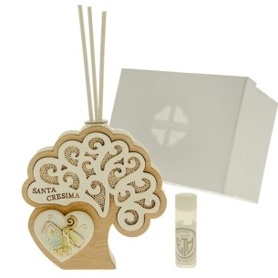 Bomboniera Profumatore Icona albero della vita Cresima in legno e resina h 11 cm con Scatola art 04A262