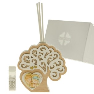 Bomboniera Profumatore Icona albero della vita Sacra Famiglia in legno e resina h 11 cm con Scatola art 04A260