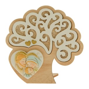 Bomboniera Icona albero della vita Sacra Famiglia in legno e resina h 11 cm con Scatola art 04A257