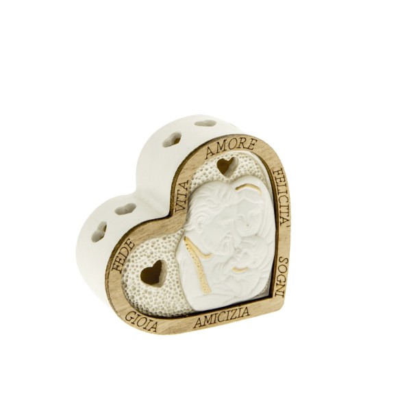 Bomboniera Icona Cuore Sacra Famiglia resina e legno con led h 7 cm art 04A138