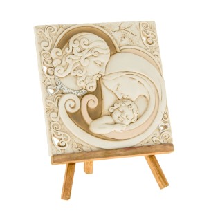 Bomboniera Decorazione Icona in resina Avorio simbolo Sacra Famiglia su piedistallo Legno 10 x h 13 cm art 04A151
