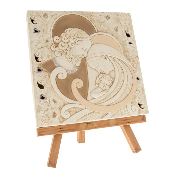 Bomboniera Decorazione Icona in resina Avorio simbolo Sacra Famiglia su piedistallo Legno 28 x h 36 cm art 04A154