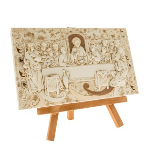 Bomboniera Decorazione Icona in resina Avorio Figura Ultima Cena su piedistallo Legno 35 x h 30 cm art 04A155