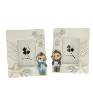 Bomboniera Bambino vestito da SUB in resina colorato Porta Foto battesimo Nascita 9,5 x h 12 cm set 2 pz Art 04A084