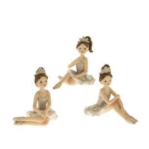 Bomboniera Ballerina in Resina Argento Seduta h 8 cm set 3 pz art 04A062