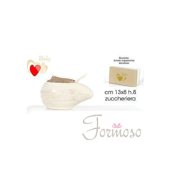 Zuccheriera porcellana artistica lucida biscotto 13x8x8 cm art. IL432