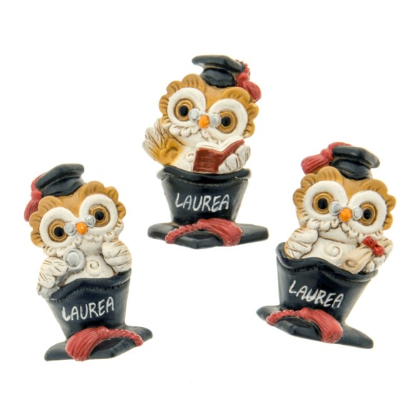 Bomboniera Calamita Gufo in resina con Cappello TOCCO laurea h 5 cm Set 12 pz art 04A102