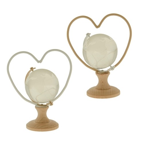 Bomboniera decorazione Mappamondo in Vetro con Base Legno e Cuore h 11,5 cm Set 2 pz art 07A075