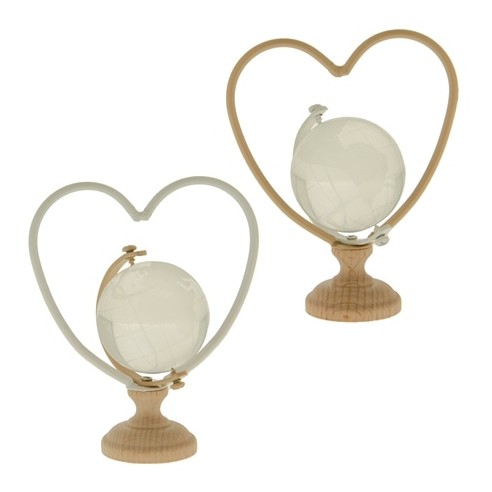 Bomboniera decorazione Mappamondo in Vetro con Base Legno e Cuore h 9,5 cm Set 2 pz art 07A074