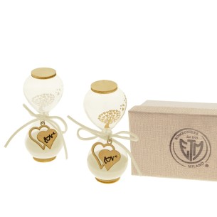 Clessidra in Vetro trasparente con sabbia bianca  inserto legno e scatola h 10 cm set 2 pz Art 07A010