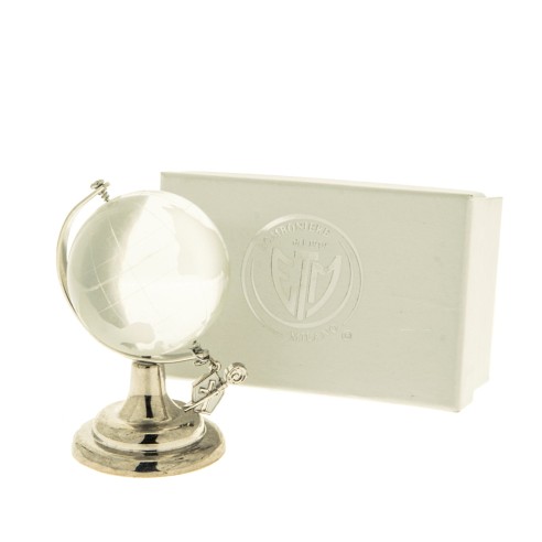 Bomboniera Mappamondo Vetro su base ARGENTO  inserto Cresima h 8 cm con scatola art 07A028