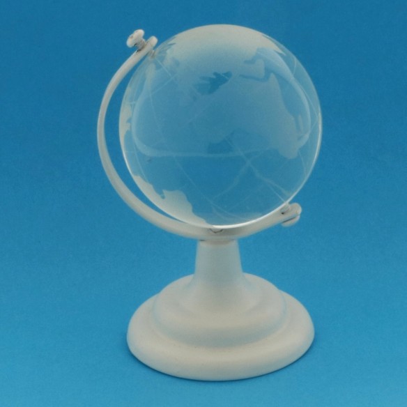Bomboniera Mappamondo Vetro su base in metallo Bianco h 9 cm art 07071