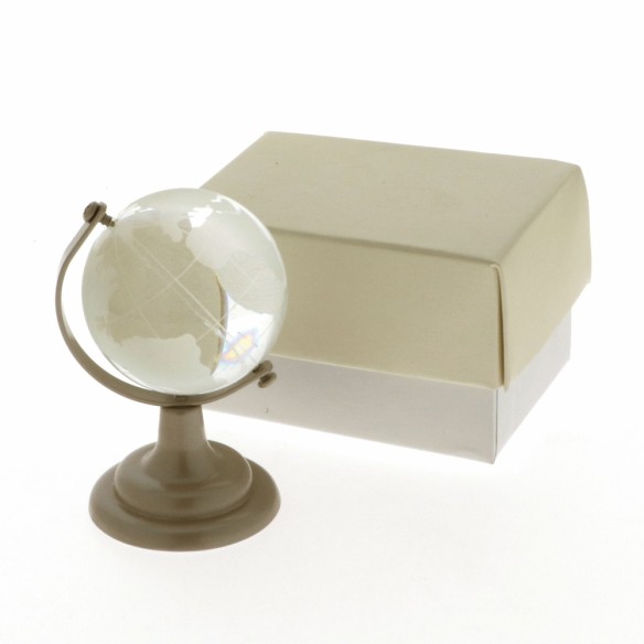 Bomboniera Mappamondo in Vetro su base metallo color Bronzo h 8 cm con Scatola art 07106