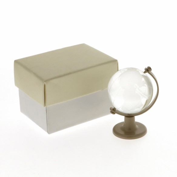 Bomboniera Mappamondo in Vetro su base metallo color Bronzo h 6 cm con Scatola art 07105