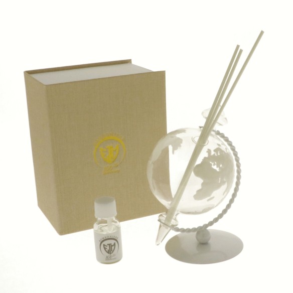 Bomboniera Mappamondo Profumatore in Vetro Base Metallo colore BIANCO con Scatola h 13 cm art 07145