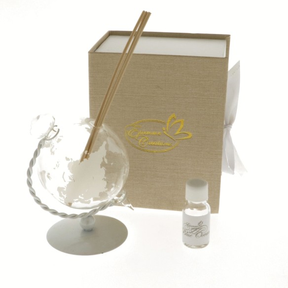 Bomboniera Mappamondo Profumatore in Vetro Base Metallo colore BIANCO con Scatola h 13 cm art 07108