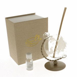 Bomboniera Mappamondo Profumatore in Vetro Base Metallo colore TORTORA con Scatola h 13 cm art 07107