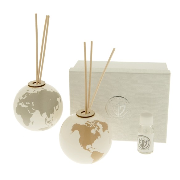Bomboniera Mappamondo Profumatore in Vetro colore BIANCO e TORTORA con Scatola D 8 cm Set 2 pz art 07A041