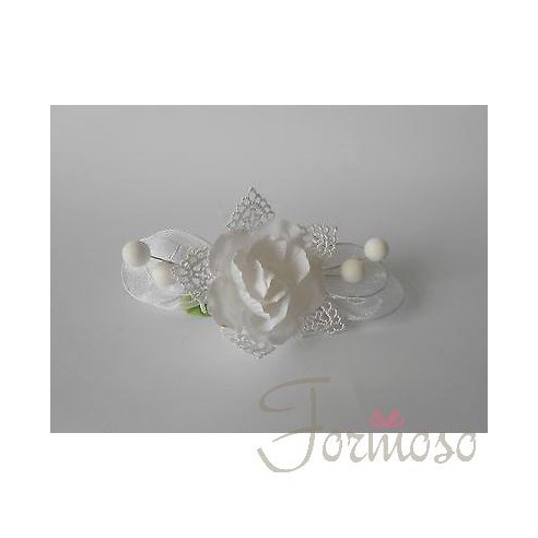 Rosa fiore colore bianco c/ racchetta 160 mm decorazione set 12 pz art B0498BIAN
