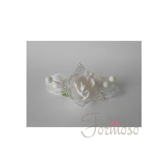 Rosa fiore colore bianco c/ racchetta 160 mm decorazione set 12 pz art B0498BIAN