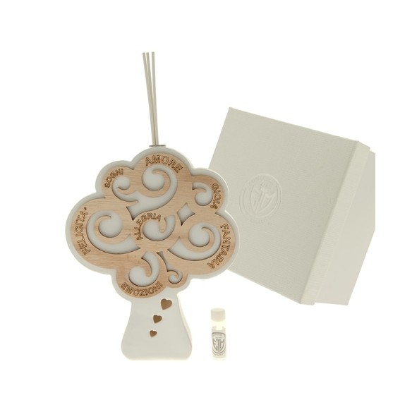 Bomboniera Diffusore albero della vita in resina e Legno con led luminoso  h 10,5 cm con scatola art 08A094