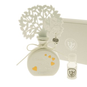 Bomboniera Profumatore in porcellana bianca con inserto albero della vita e cuori ORO h 17 cm con scatola Art 08A025