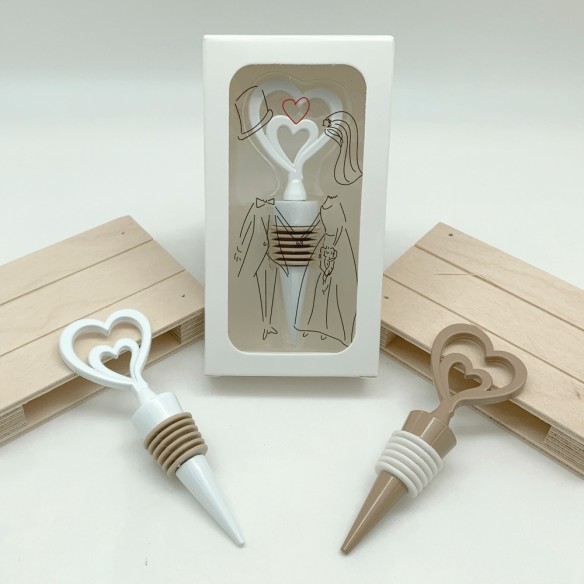 Bomboniera decorazione tappo per bottiglia in metallo Inserto Cuore 11 cm set 2 pz art 12378