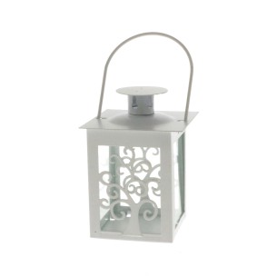 Bomboniera Lanterna in metallo BIANCO porta candela con intaglio Albero della Vita h 11 cm art 12384