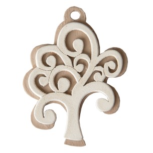 Ciondolo Albero della vita legno intagliato BIANCO idea decorazione bomboniera 5 cm 12 pz art CA113