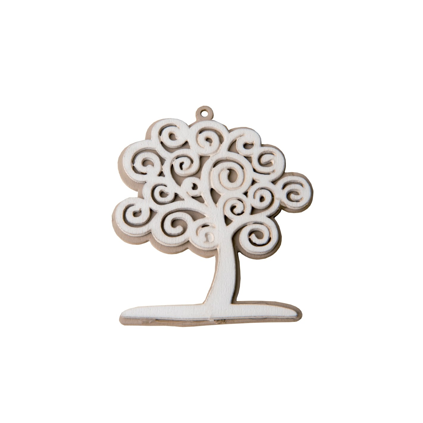 Ciondolo Albero della vita legno intagliato BIANCO idea decorazione  bomboniera 5 cm 12 pz art CA068