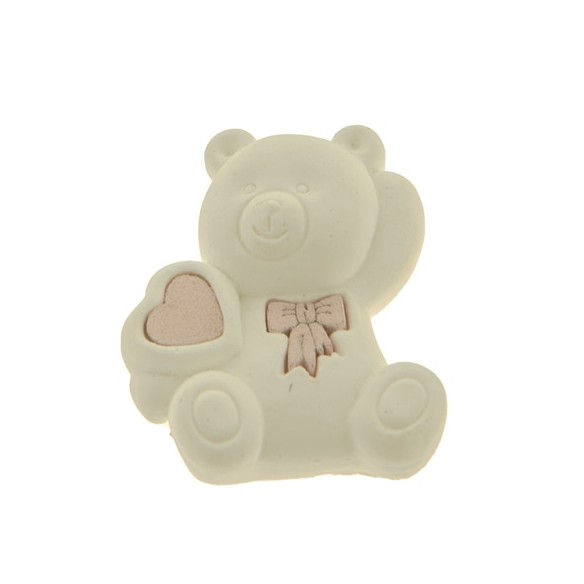 Bomboniera  decorazione Orsetto in gesso bianco e cuore rosa h 4 cm confezione 12 pz art 08A061