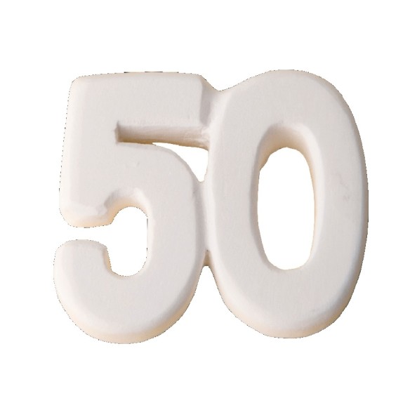 Decorazione numero 50 in Gesso bianco idea bomboniera 3,5 cm 12 pz art 08473