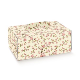 Scatola tipo CADEAUX modello FIORI DI PESCO porta Pasticcini Colomba artigianale misura 33,5 x 23,5 x h 14 cm con manici Confezi