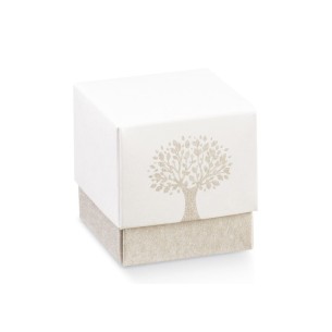 Bomboniera Scatola Bianca cubo Confetti inserto Albero della vita 5x5xh5 cm set 20 pz art 16786