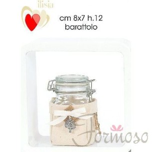 Barattolo in vetro con sacco di tela 8 x 7 x h 12 cm art IL442