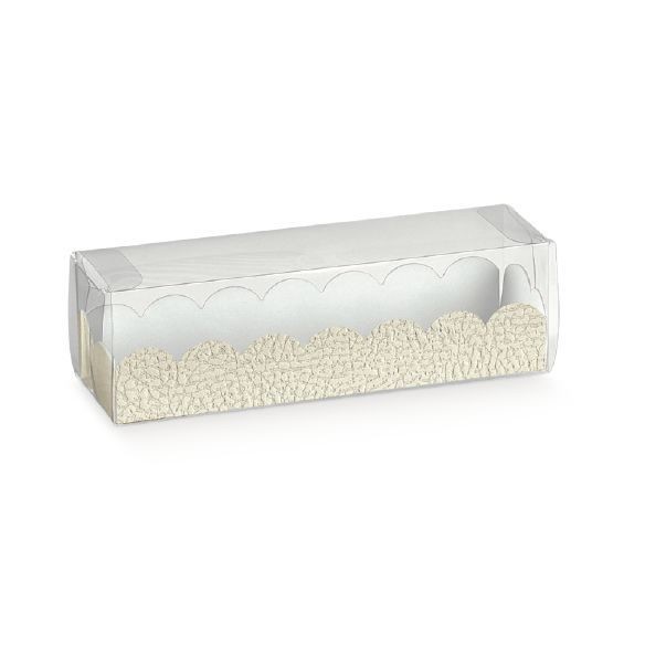 Scatola Astuccio Trasparente con Vaschetta colore PELLE BIANCO per MACARONS misura 16 x 5 x 5 cm Confezione 200 pz art 15121