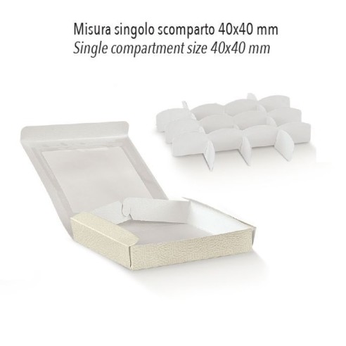 Scatola pelle BIANCO con finestra Trasparente con inserto porta Dolcetti misura 16 x 8 x h 3 cm Confezione 50 pz art 15219