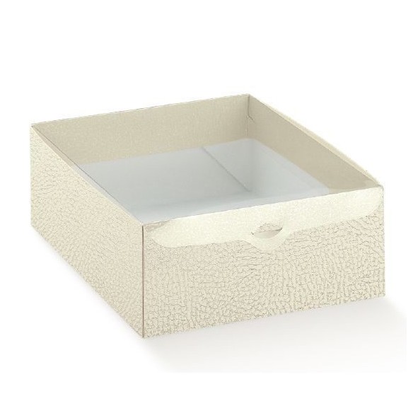 Scatola DOLCEZZA colore PELLE BIANCO con coperchio trasparente idea per pasticceria misura 20 x 15 x h 8 cm Confezione 50 pz art