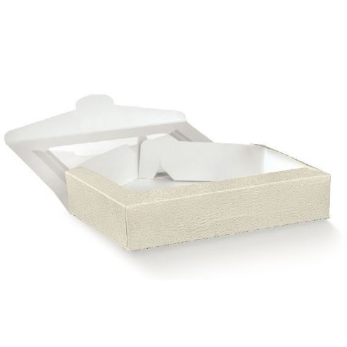 Scatola Pasticceria modello PRATICA in Pelle BIANCO con Finestra Trasparente 29 x 29 x h 7 cm Confezione 50 pz art 14771