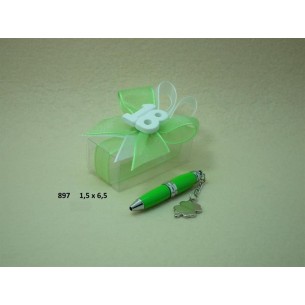 Bomboniera PENNA Verde con Astuccio Trasparente e numero 18 in Ceramica 1,5 x h 6,5 cm art 897