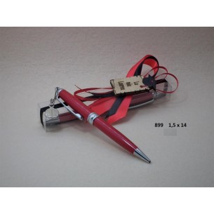 Bomboniera PENNA ROSSA con Astuccio Trasparente e Targa Legno LAUREA 1,5 x h 14 cm art 899