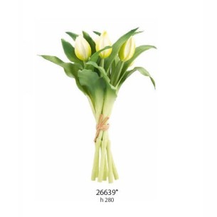 Mazzo 7 Tulipani finti in Tessuto Verde e Bianco decorazione Wedding  Party planner h 28 cm confezione 12 mazzi art 26639