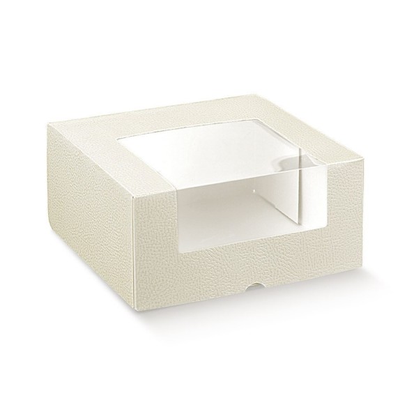 Scatola modello PRONTA colore PELLE BIANCO con finestra Trasparente 21 x 21 x h 10 cm confezione 50 pz art 15224