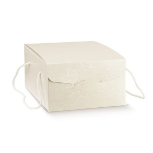 Scatola tipo SEGRETO colore PELLE BIANCO porta Pasticcini Colomba Panettone artigianale mis. 23,5 x 33,5 x h 14 cm con manici Co